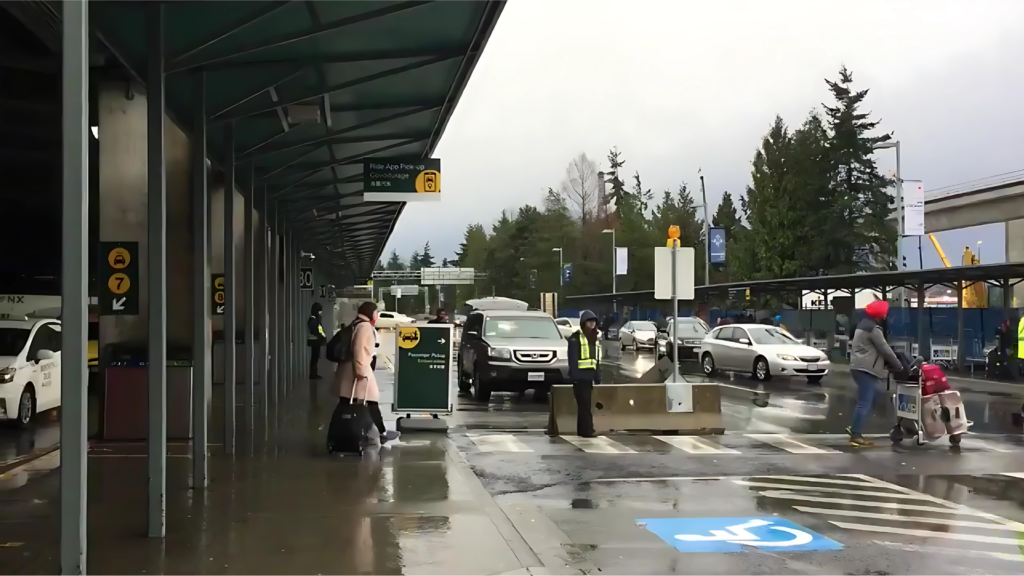 YVR Airport International Arrivals: The Ride App pick-up zone (pictured) is located next to the taxi pick-up area.